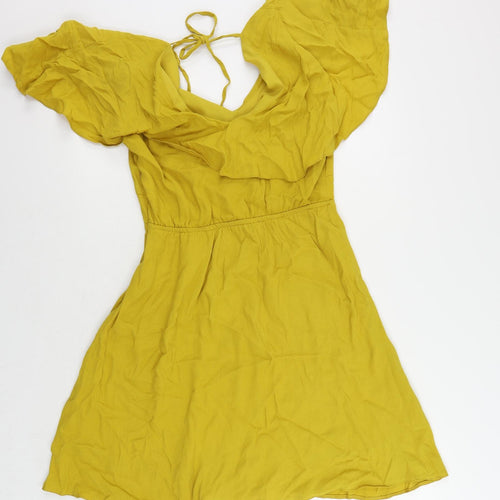 River Island Womens Yellow Viscose Fit & Flare Size 12 V-Neck Zip