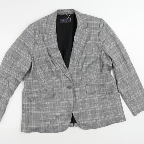 Marks and Spencer Womens Grey Plaid Jacket Blazer Size 20 Button