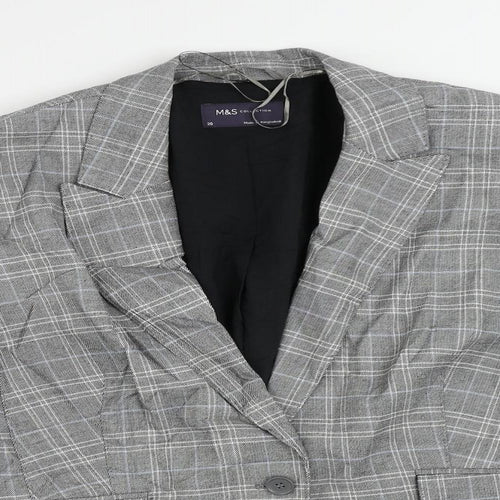 Marks and Spencer Womens Grey Plaid Jacket Blazer Size 20 Button