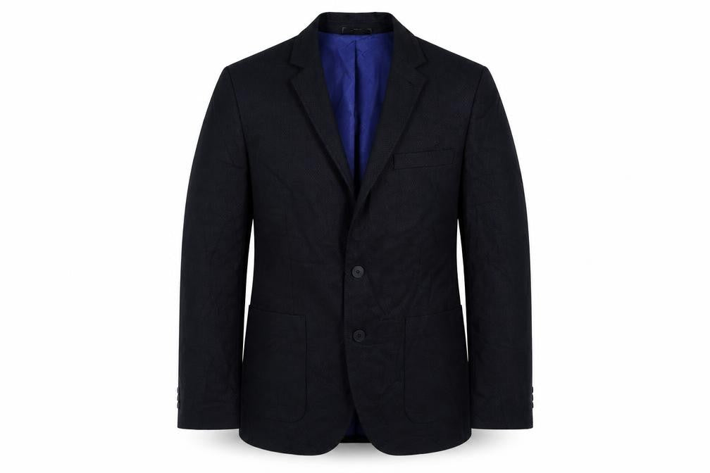 Front view of Marks & Spencer men’s blue polyester jacket suit jacket, size 40, regular
