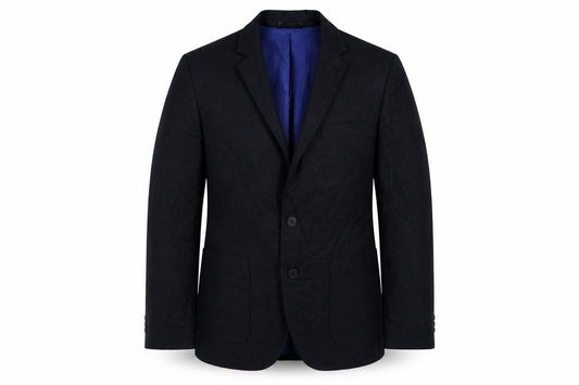 Front view of Marks & Spencer men’s blue polyester jacket suit jacket, size 40, regular