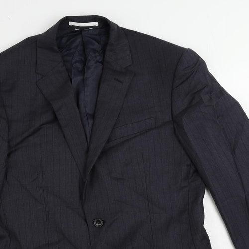 Marks and Spencer Mens Blue Striped Polyester Jacket Suit Jacket Size 38 Regular