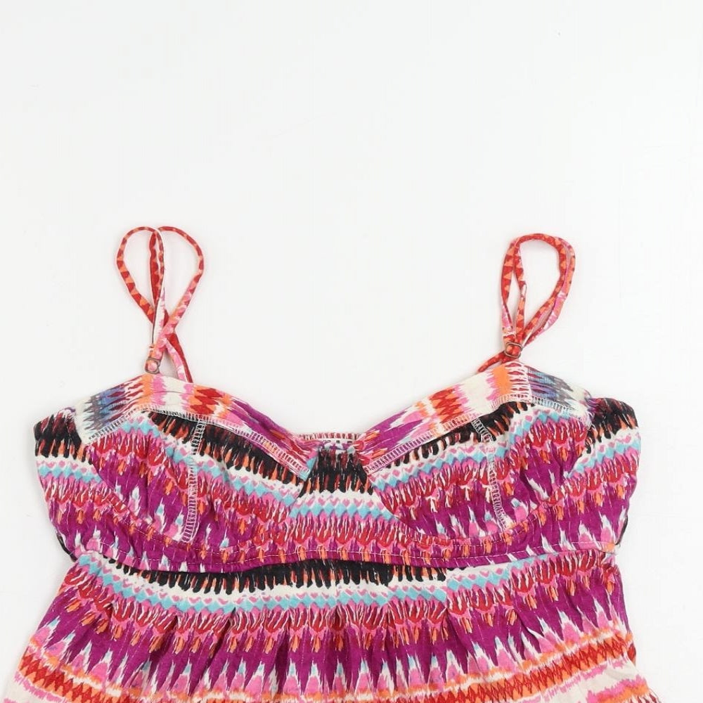 Billabong Womens Multicoloured Geometric Cotton Camisole Tank Size L V-Neck