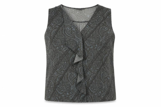 Front view of Next women’s grey paisley polyester basic blouse, size UK 16, v-neck
