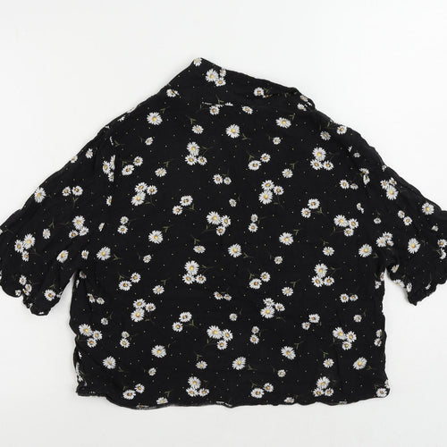 Miss Selfridge Womens Black Floral Viscose Basic Button-Up Size 16 Collared