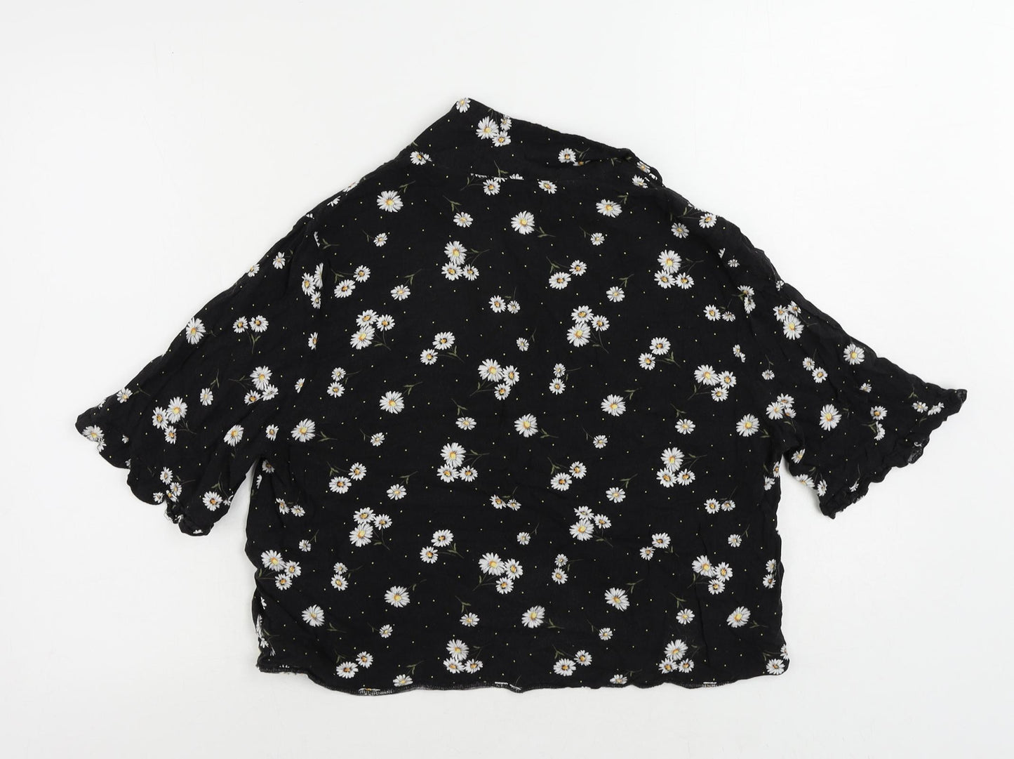 Miss Selfridge Womens Black Floral Viscose Basic Button-Up Size 16 Collared
