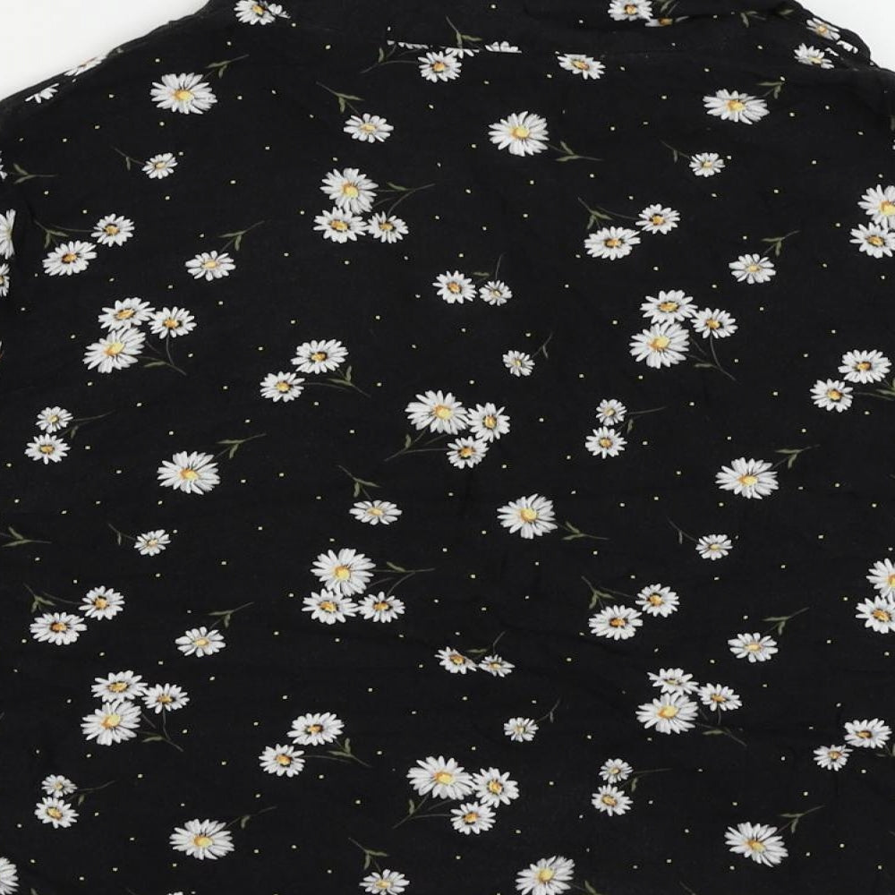 Miss Selfridge Womens Black Floral Viscose Basic Button-Up Size 16 Collared