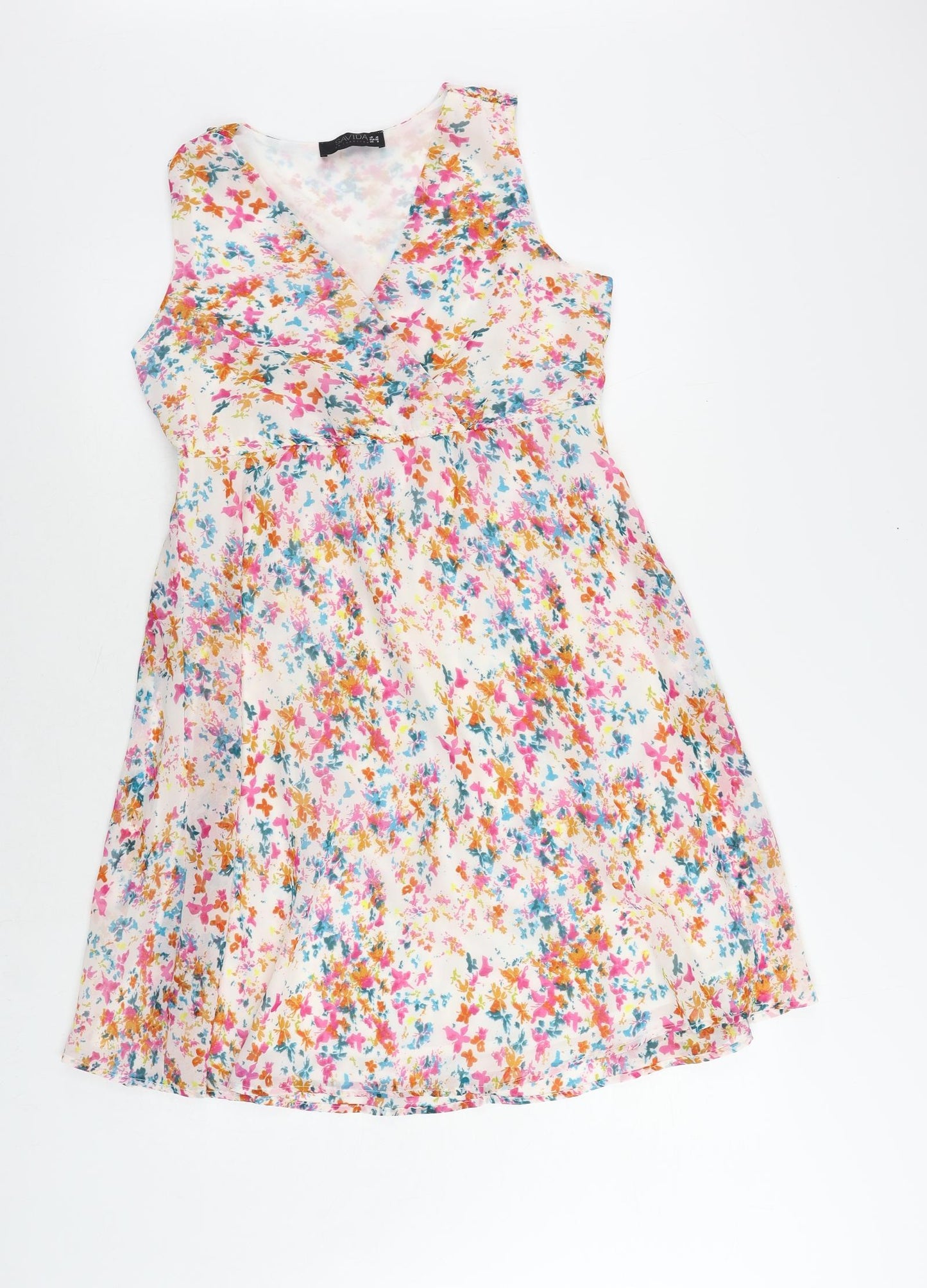 Savida Womens White Floral Polyester Fit & Flare Size 10 V-Neck