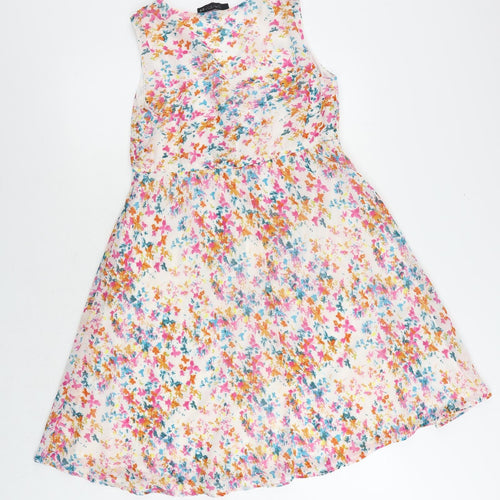 Savida Womens White Floral Polyester Fit & Flare Size 10 V-Neck