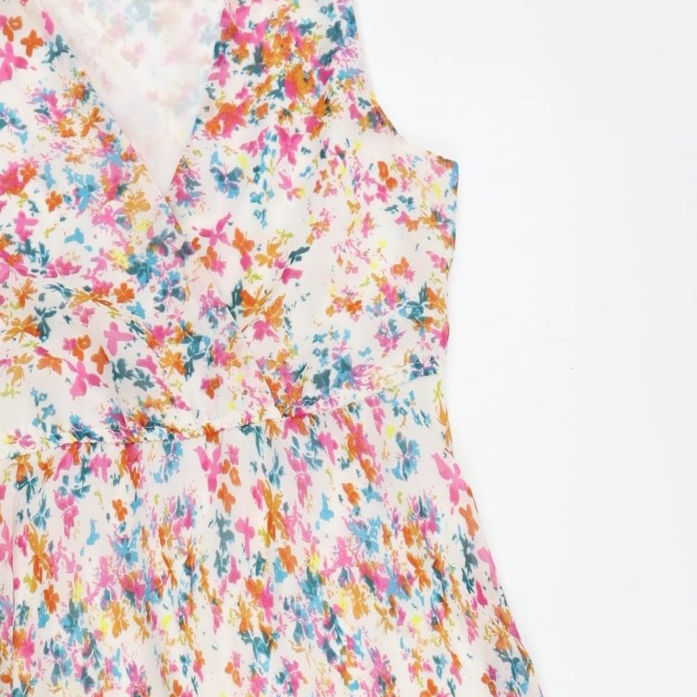 Savida Womens White Floral Polyester Fit & Flare Size 10 V-Neck