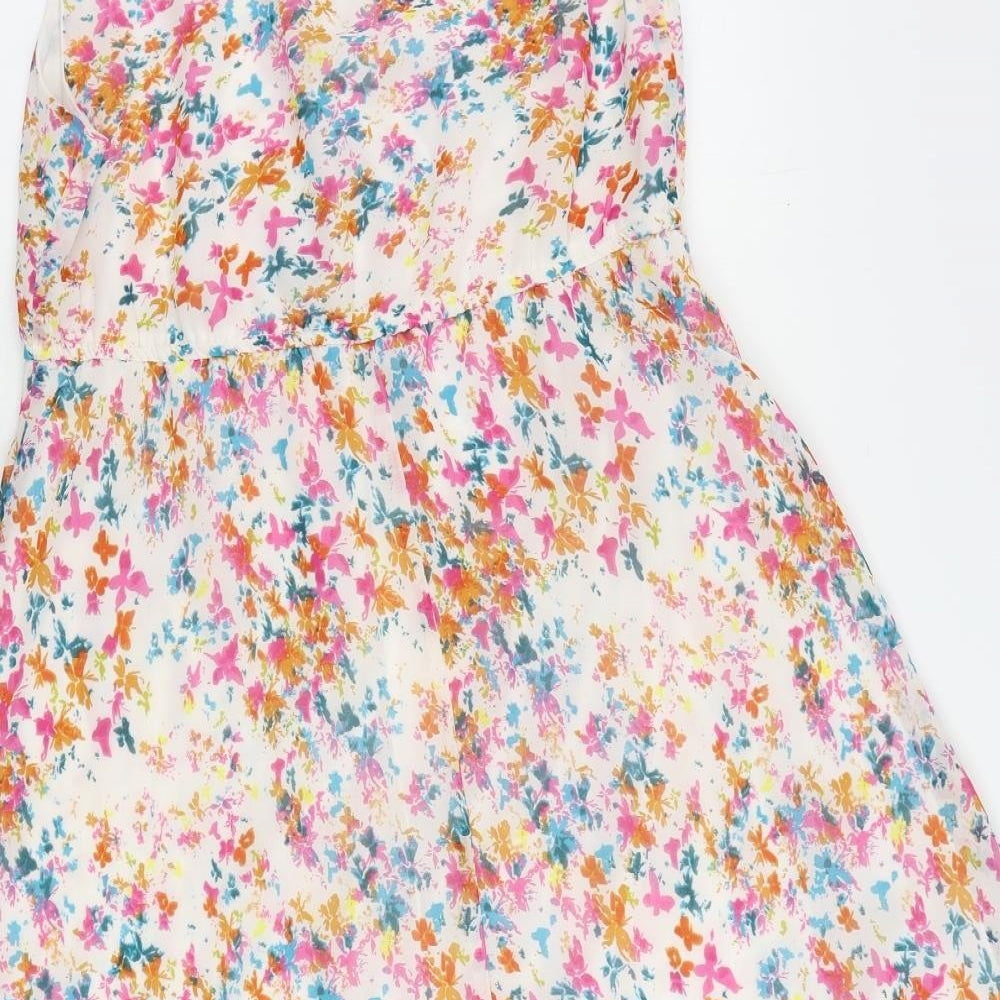 Savida Womens White Floral Polyester Fit & Flare Size 10 V-Neck