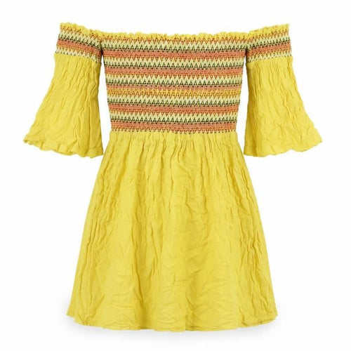 Brave Soul Womens Yellow Geometric Viscose Mini Size XS Off the Shoulder Pullover