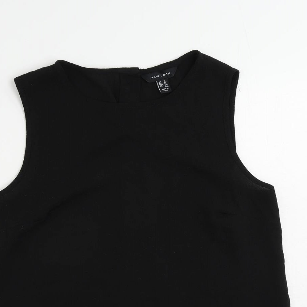 New Look Womens Black Polyester Basic Blouse Size 12 Round Neck