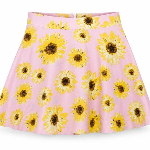 ROMWE Womens Pink Floral Polyester Skater Skirt Size M Zip