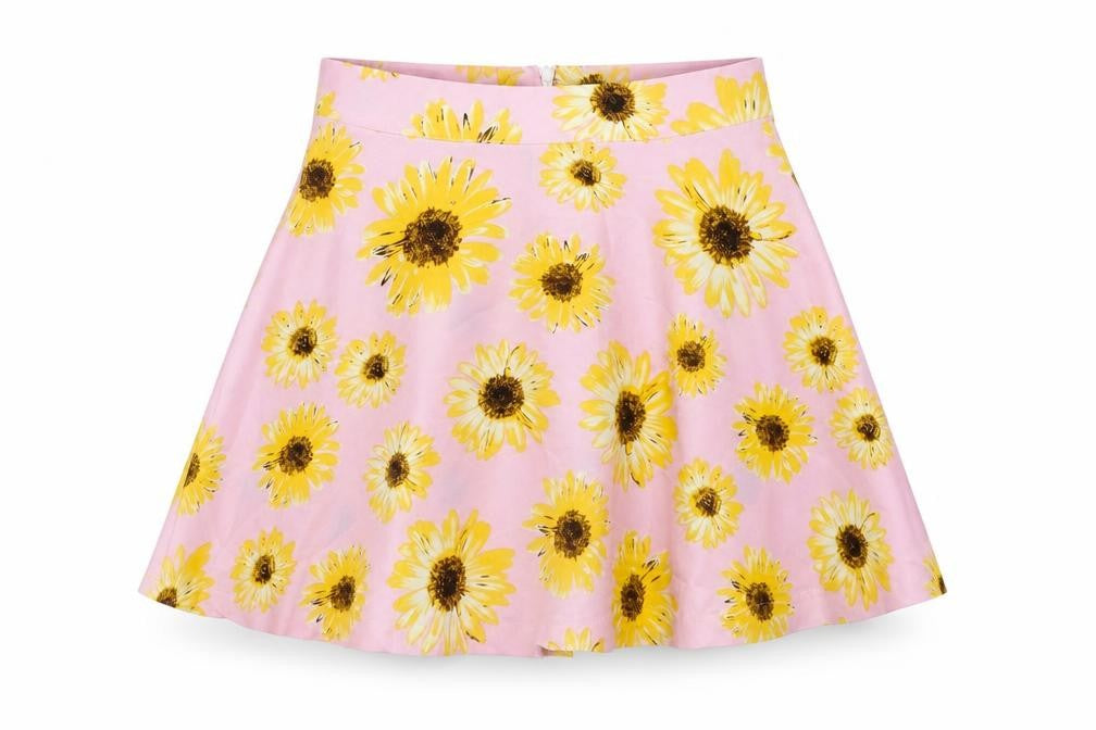 ROMWE Womens Pink Floral Polyester Skater Skirt Size M Zip