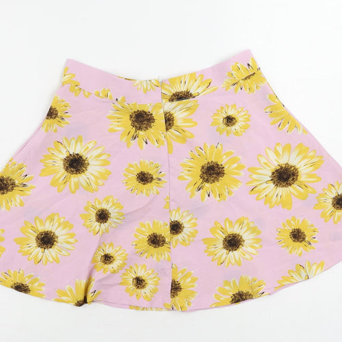 ROMWE Womens Pink Floral Polyester Skater Skirt Size M Zip