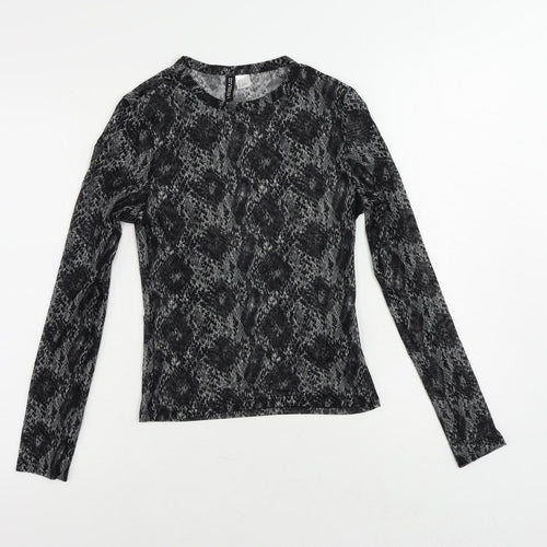 Divided by H&M Womens Black Animal Print Polyester Basic T-Shirt Size S Crew Neck - Sheer
