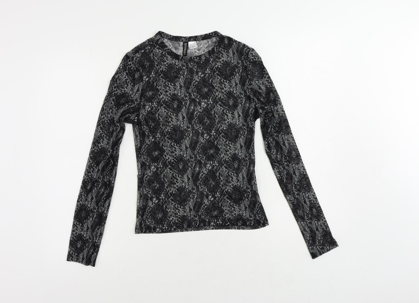 Divided by H&M Womens Black Animal Print Polyester Basic T-Shirt Size S Crew Neck - Sheer