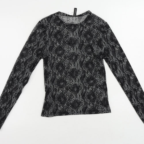 Divided by H&M Womens Black Animal Print Polyester Basic T-Shirt Size S Crew Neck - Sheer
