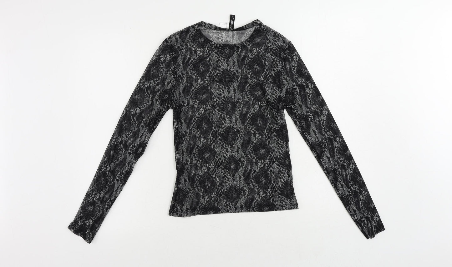 Divided by H&M Womens Black Animal Print Polyester Basic T-Shirt Size S Crew Neck - Sheer