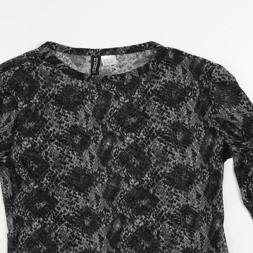 Divided by H&M Womens Black Animal Print Polyester Basic T-Shirt Size S Crew Neck - Sheer