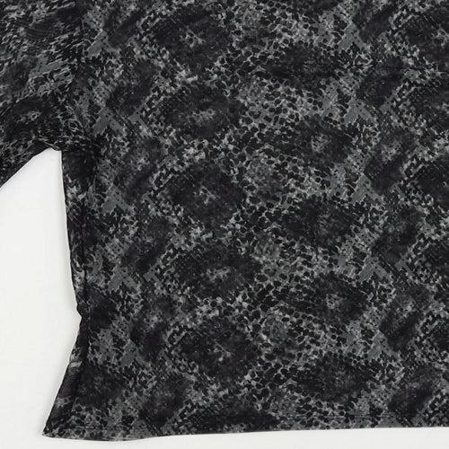 Divided by H&M Womens Black Animal Print Polyester Basic T-Shirt Size S Crew Neck - Sheer
