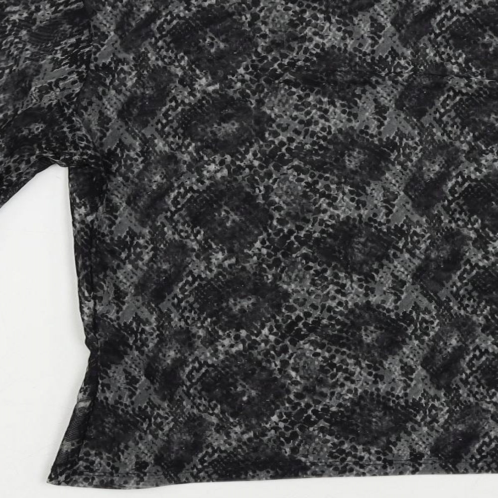 Divided by H&M Womens Black Animal Print Polyester Basic T-Shirt Size S Crew Neck - Sheer