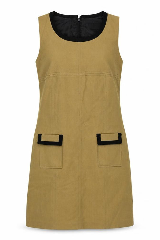Front view of Next women’s beige polyester shift, size UK 10, round neck zip - lined