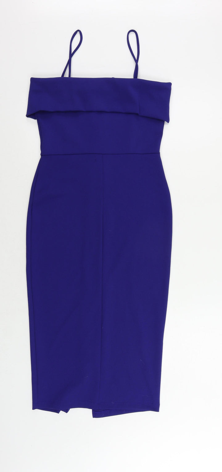 ASOS Womens Blue Polyester Bodycon Size 10 Square Neck Zip