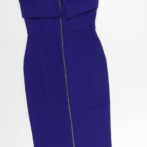 ASOS Womens Blue Polyester Bodycon Size 10 Square Neck Zip