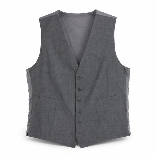 Front view of Marks & Spencer men’s grey polyester jacket suit waistcoat, size 44, regular