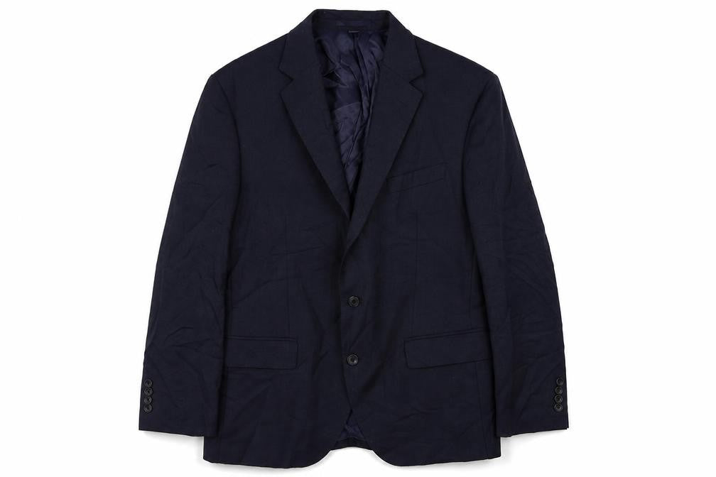 Front view of Marks & Spencer men’s blue wool jacket suit jacket, size 42, regular