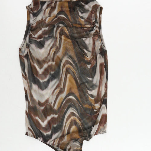 PRETTYLITTLETHING Womens Brown Geometric Polyester Bodysuit One-Piece Size 8 Snap - Sheer