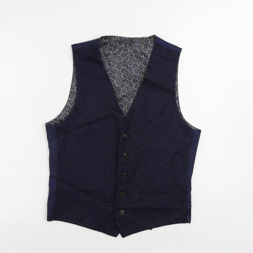Marks and Spencer Mens Blue Wool Jacket Suit Waistcoat Size 36 Regular