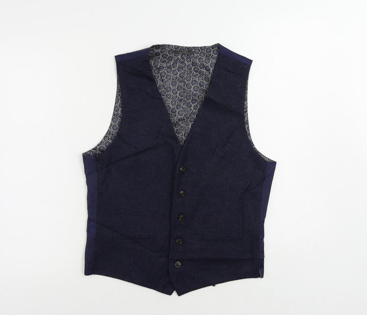 Marks and Spencer Mens Blue Wool Jacket Suit Waistcoat Size 36 Regular