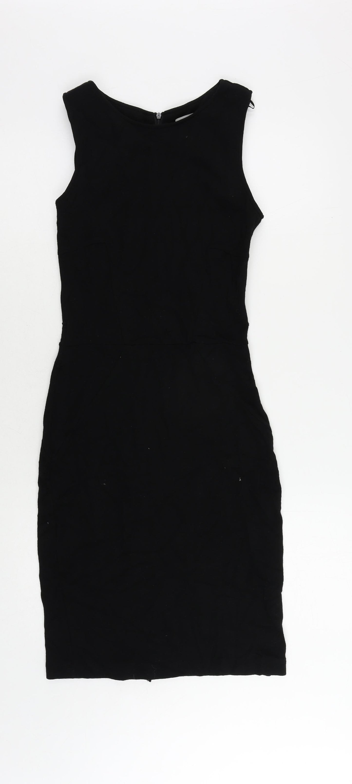 Wallis Womens Black Viscose Pencil Dress Size 8 Round Neck Zip