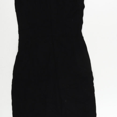 Wallis Womens Black Viscose Pencil Dress Size 8 Round Neck Zip