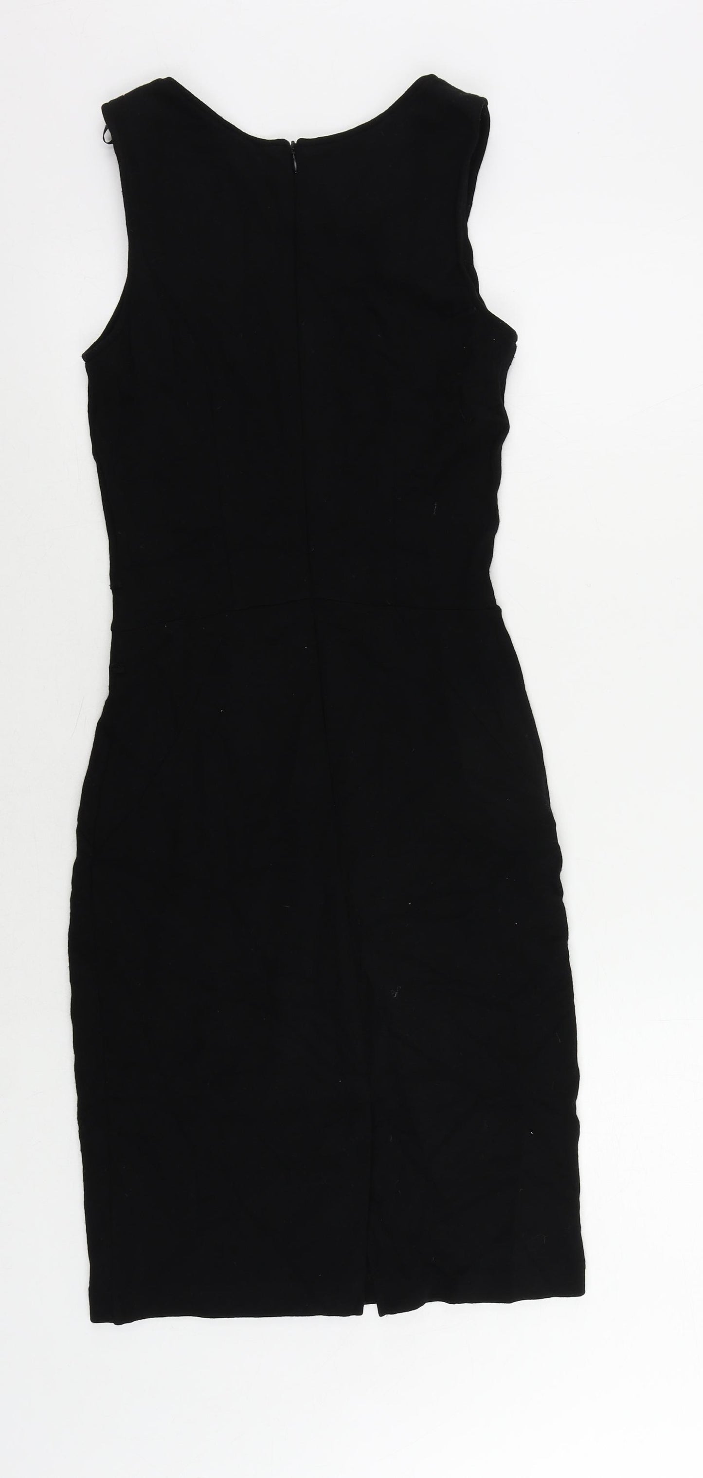 Wallis Womens Black Viscose Pencil Dress Size 8 Round Neck Zip