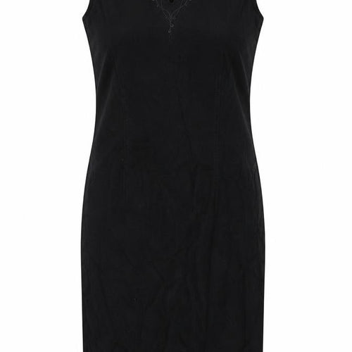 Marks and Spencer Womens Black Cotton Pencil Dress Size 10 V-Neck Zip - Embroidered