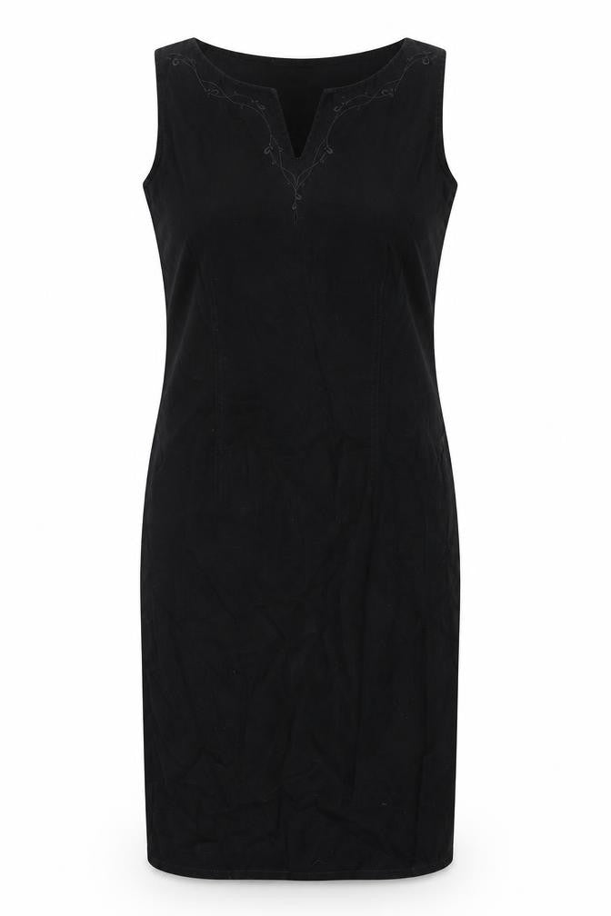 Marks and Spencer Womens Black Cotton Pencil Dress Size 10 V-Neck Zip - Embroidered