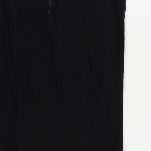 Marks and Spencer Womens Black Cotton Pencil Dress Size 10 V-Neck Zip - Embroidered