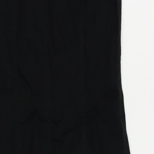 Marks and Spencer Womens Black Cotton Pencil Dress Size 10 V-Neck Zip - Embroidered