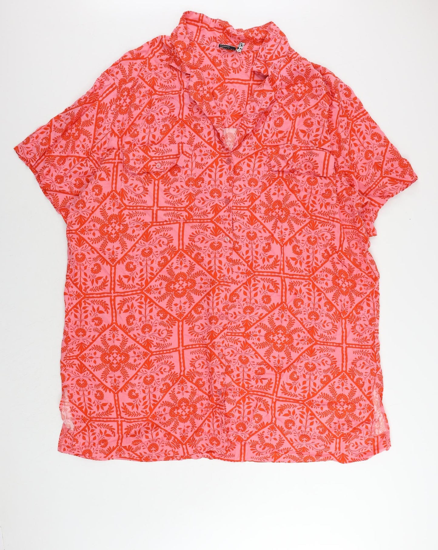 ASOS Womens Pink Paisley Viscose Shirt Dress Size 26 Collared Button
