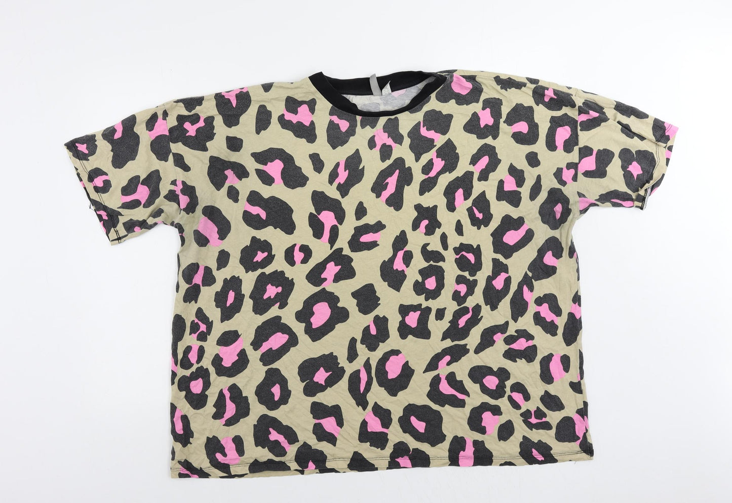 ASOS Womens Beige Animal Print Cotton Basic T-Shirt Size 18 Crew Neck - Oversized