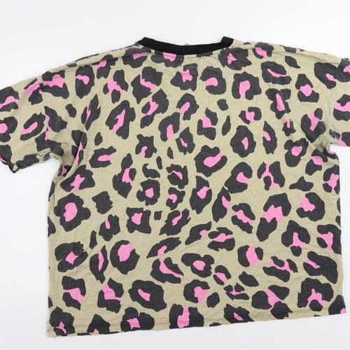 ASOS Womens Beige Animal Print Cotton Basic T-Shirt Size 18 Crew Neck - Oversized