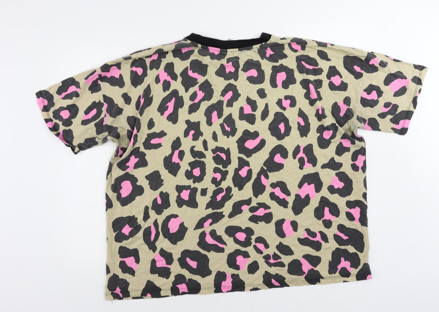 ASOS Womens Beige Animal Print Cotton Basic T-Shirt Size 18 Crew Neck - Oversized