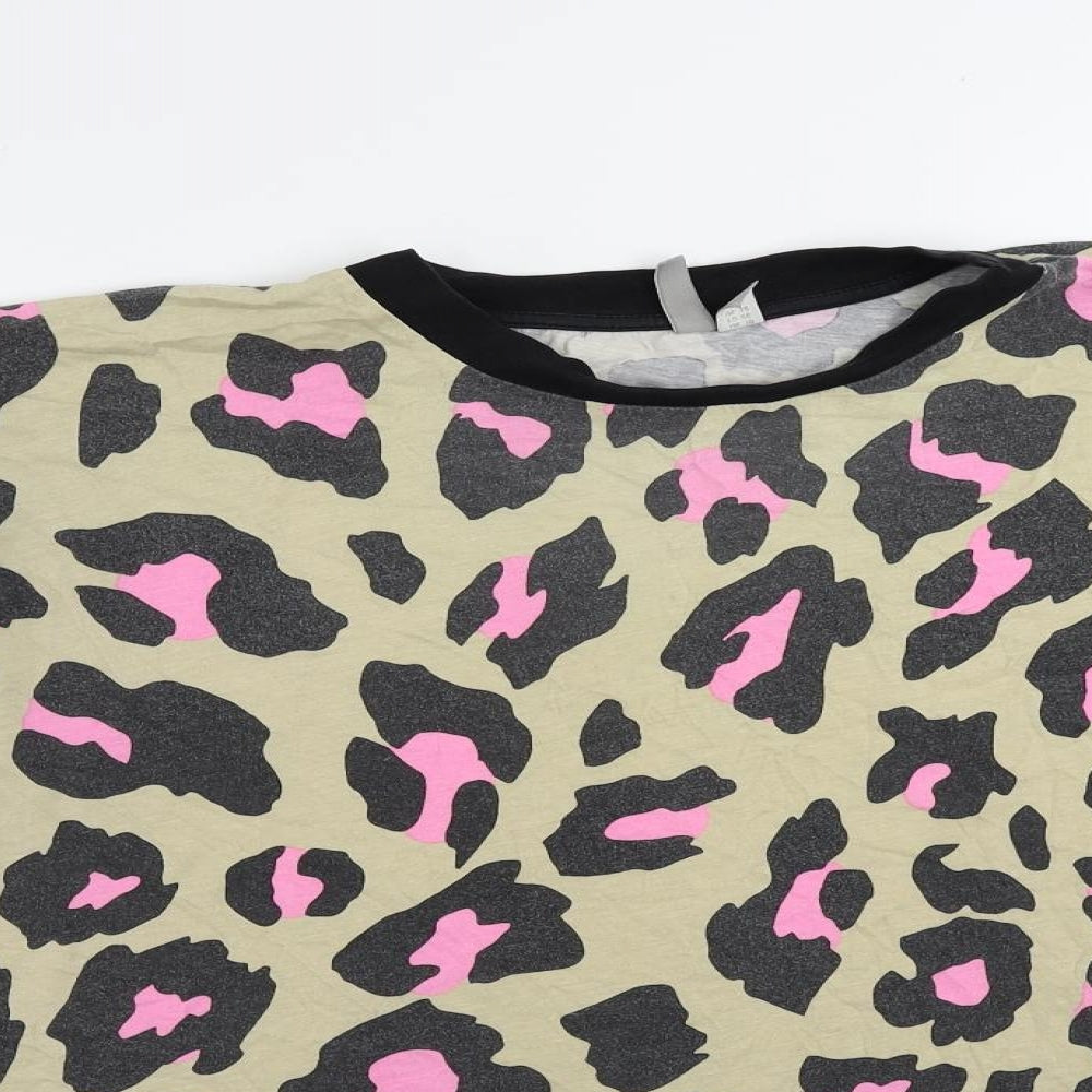 ASOS Womens Beige Animal Print Cotton Basic T-Shirt Size 18 Crew Neck - Oversized