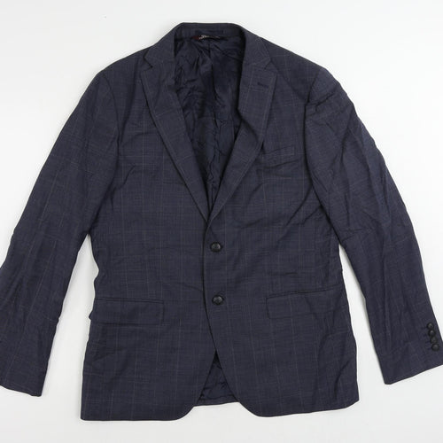 Marks and Spencer Mens Blue Check Wool Jacket Suit Jacket Size 42 Regular