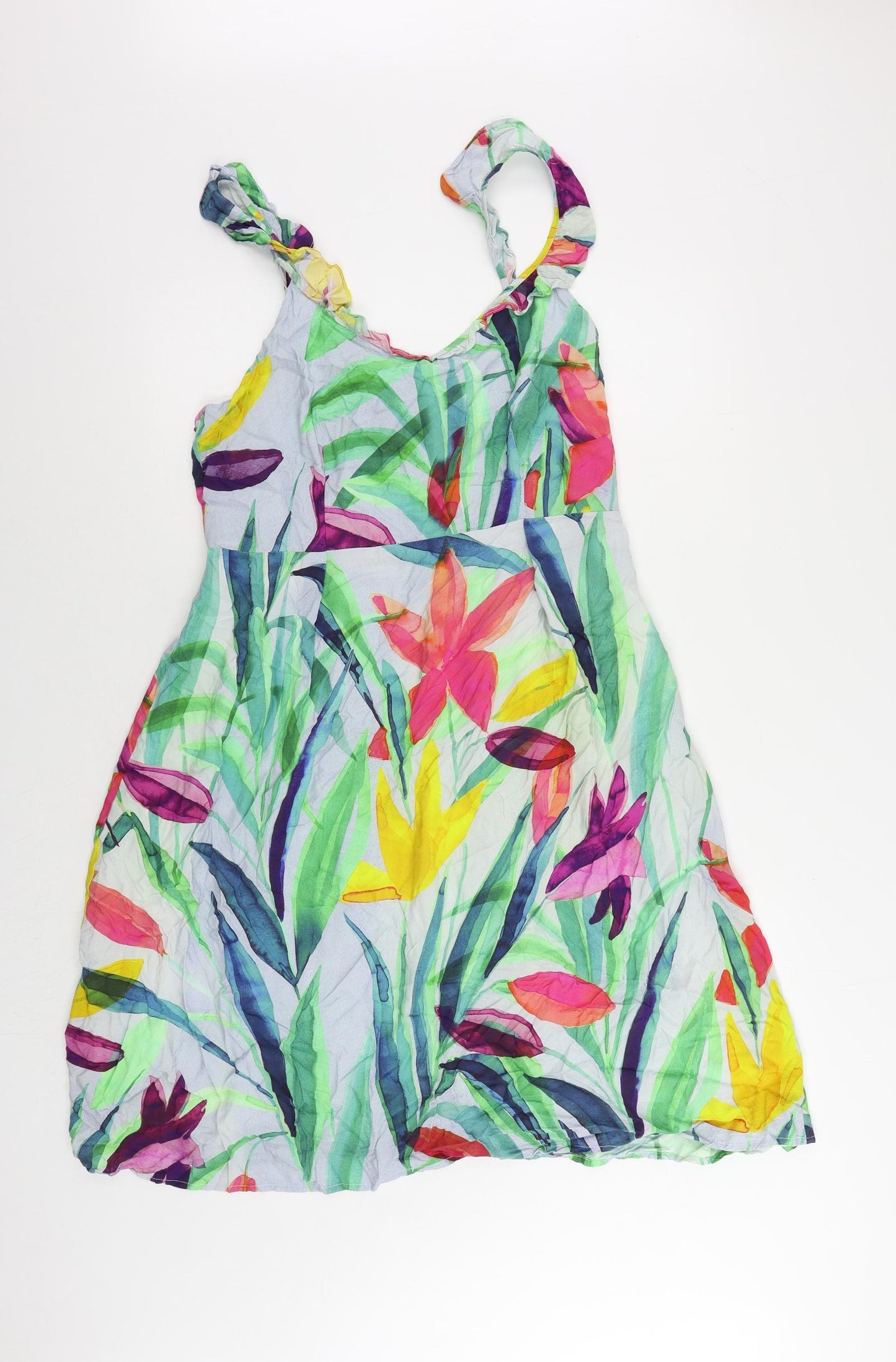 Oliver Bonas Womens Multicoloured Geometric Viscose Tank Dress Size 14 V-Neck Zip - Cut Out