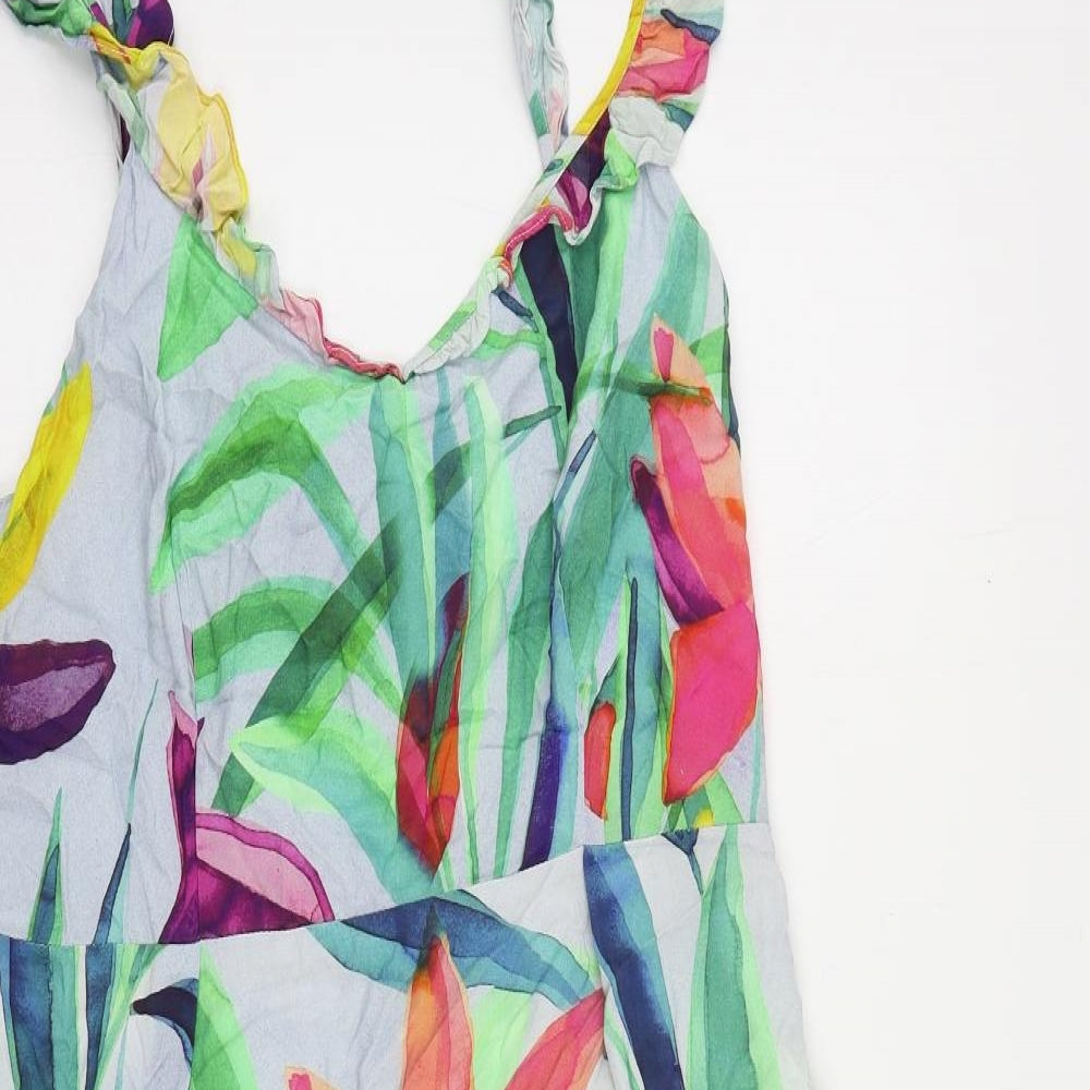 Oliver Bonas Womens Multicoloured Geometric Viscose Tank Dress Size 14 V-Neck Zip - Cut Out